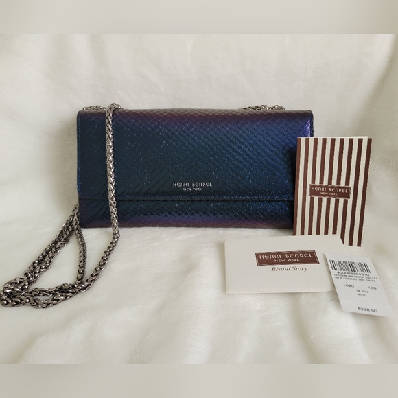 NWT Henri Bendel Uptown Organizer Wallet on a Chain - Petrol Snake